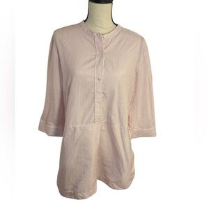 Vince button front tunic pin stripe red white 3/4 sleeve large